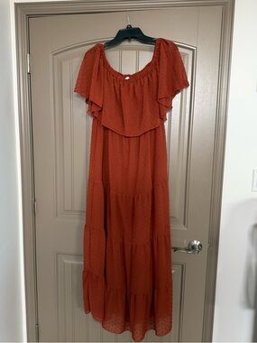 Rust Off-Shoulder Tiered Maxi Dress
